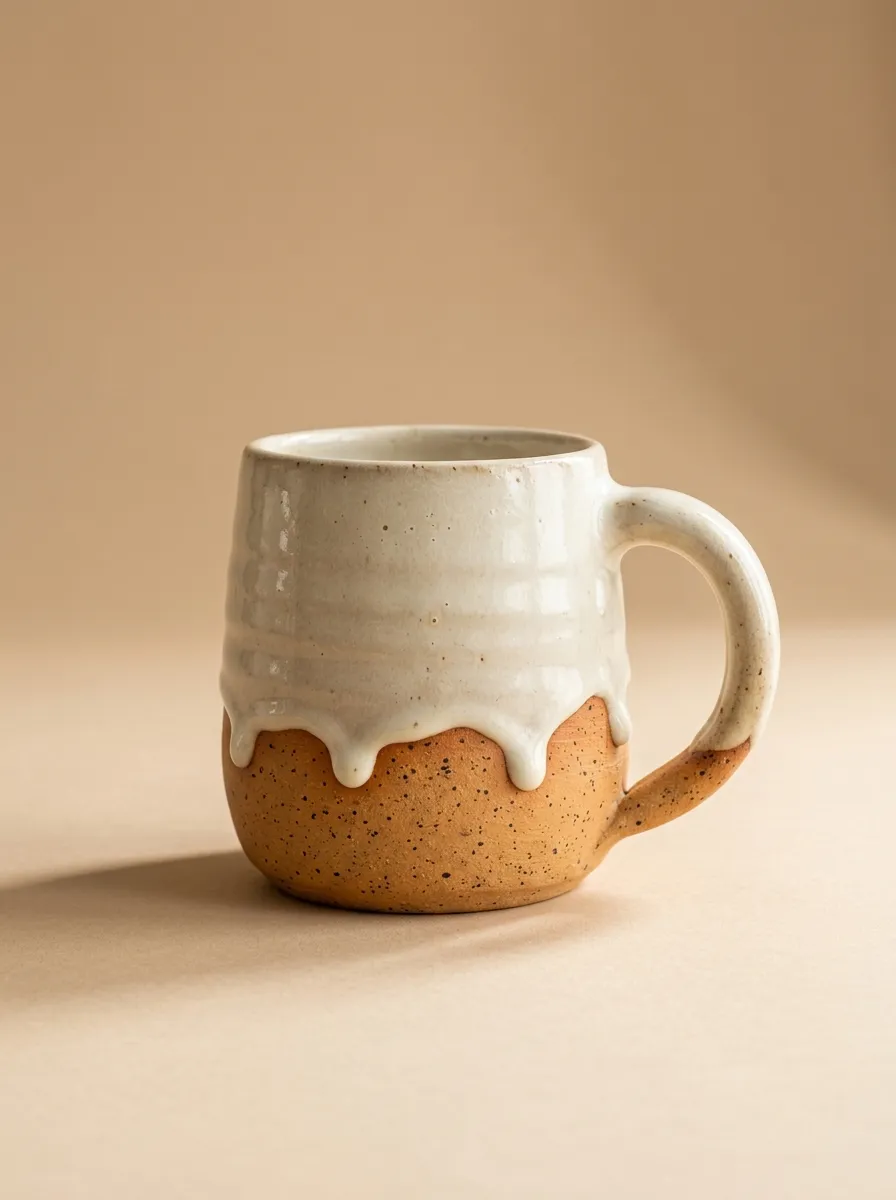 Taza de barro con esmalte crema