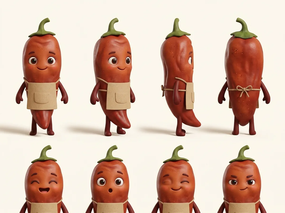 Hoja de personaje de un chile con mandil