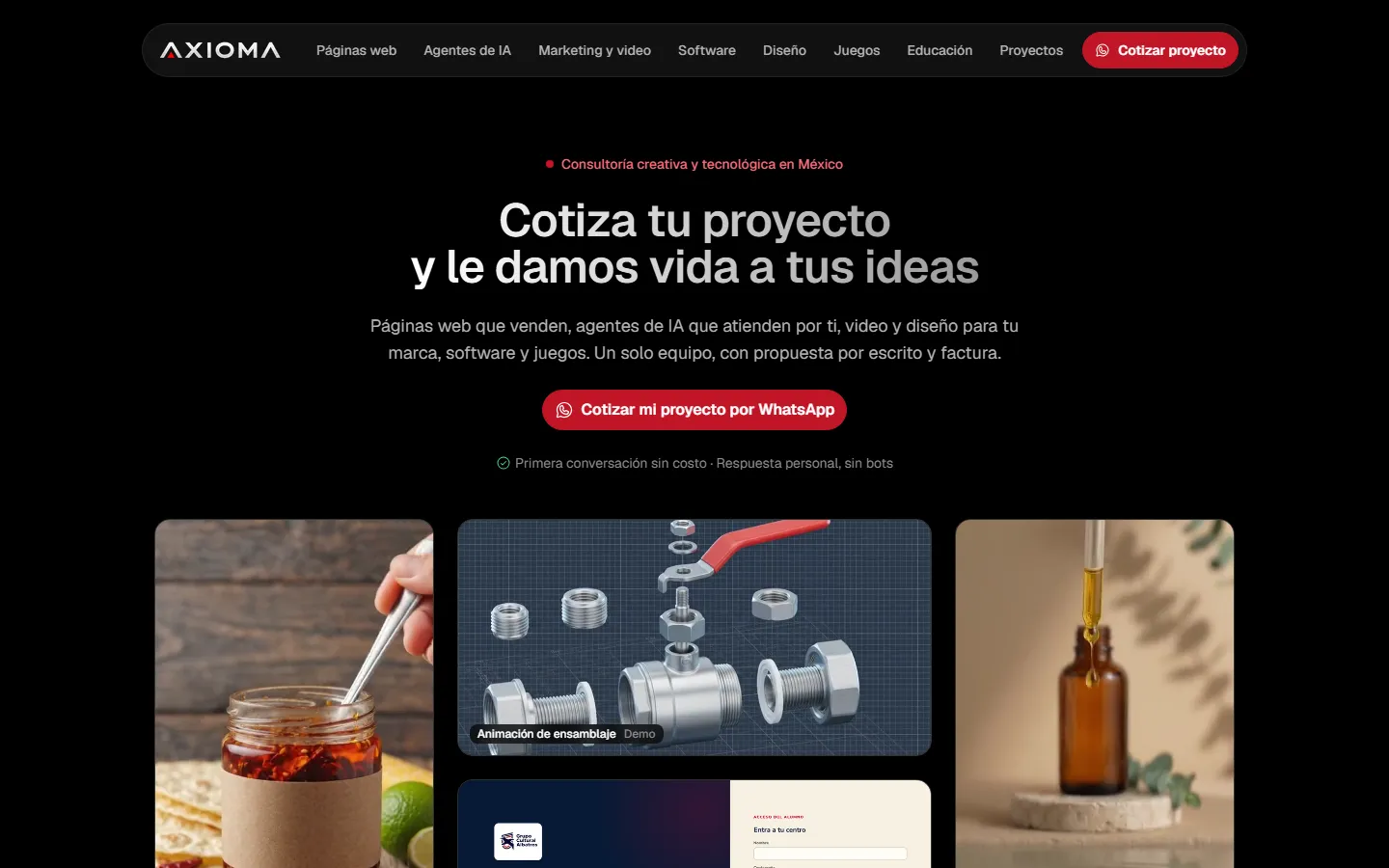 Inicio de somosaxioma.com, sitio diseñado y publicado por AXIOMA