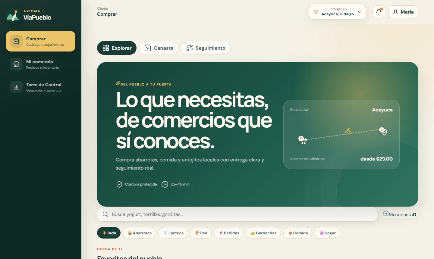 Inicio del marketplace VíaPueblo